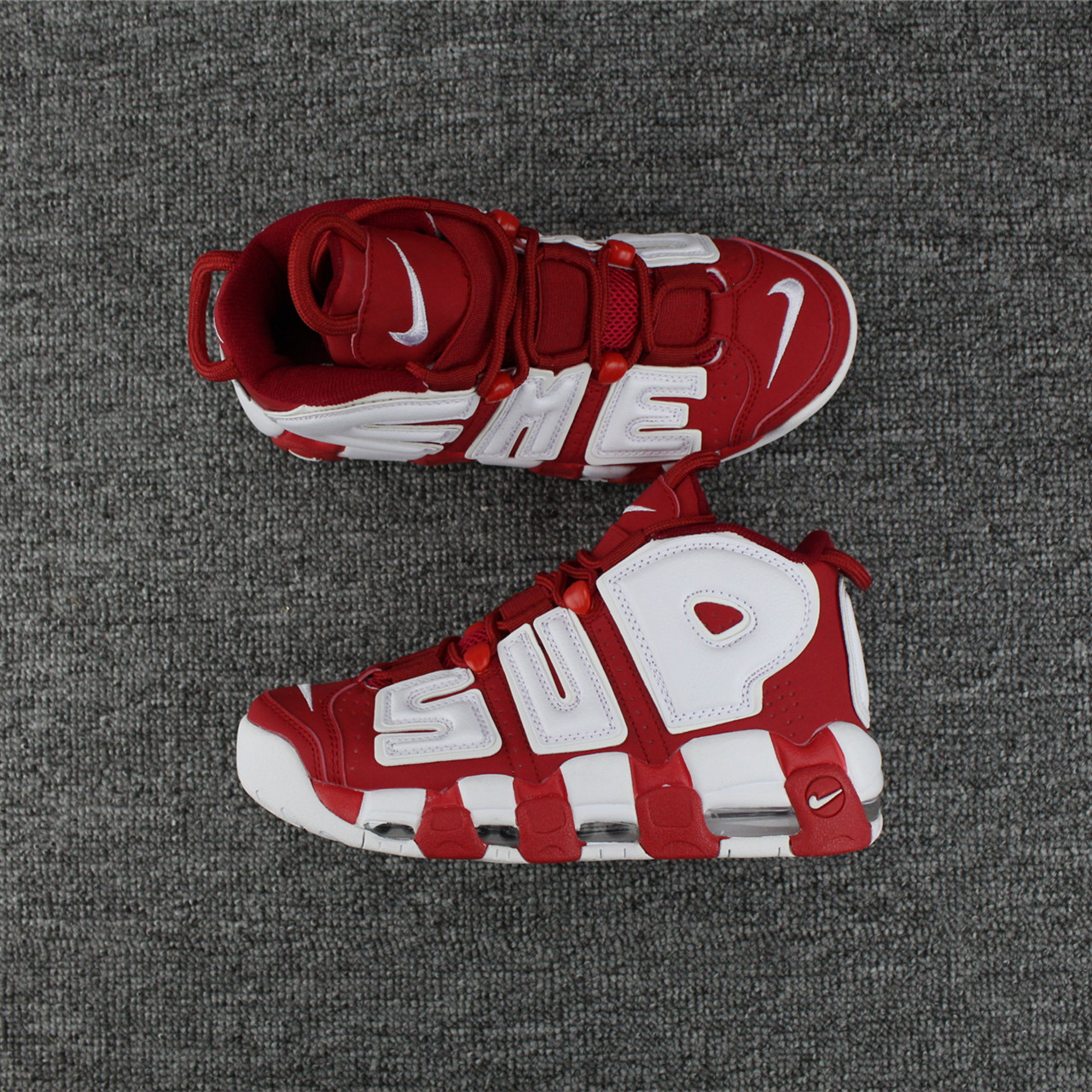 Supreme Nike Air More Uptempo White Red Shoes